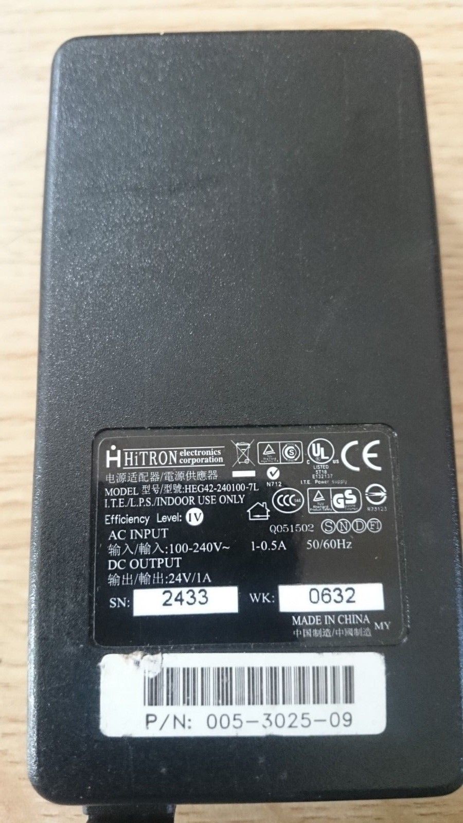 New Hitron 24V 1A HEG42-240100-7L Power Supply AC Adapter Charger